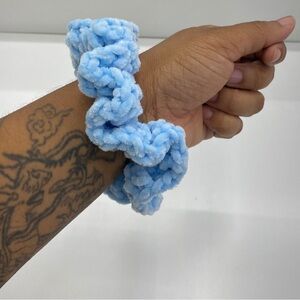Baby Blue Velvet Crochet Scrunchie – Soft & Adorable Hair Tie
